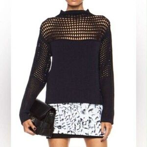 Helmut Lang Open Knit Mock Neck Sweater – Black, Edgy Minimalism, Size Small